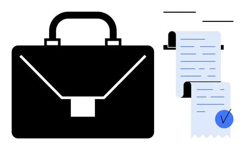 Business Briefcase and Document with Checkmark - Simplistic Design for Prof.. Stock Illustration