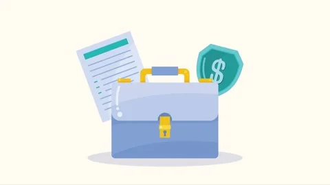 Business briefcase animation with document and money protection shield icon.. Stock-Footage 339045959