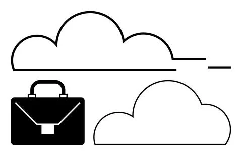 Business briefcase beneath two clouds representing cloud computing, connectiv Stock Illustration