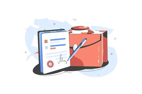 Business briefcase with documents folder symbols vector illustration. Report Stock Illustration