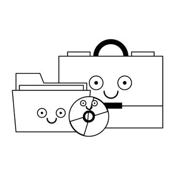 Business briefcase with folder and cd rom in black and white Stock Illustration