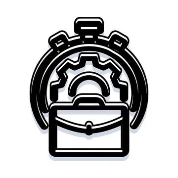 Business briefcase, gear, and timer concept icon Illustrazione stock
