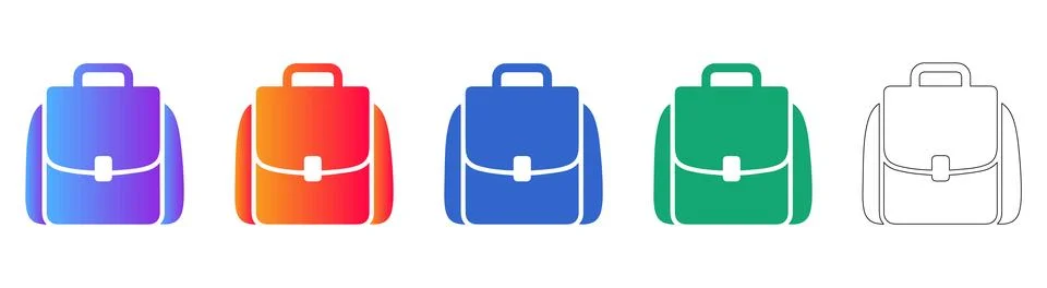 Business Briefcase Icon Set in Gradient and Outline Styles 库存插图