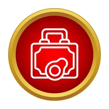 Business briefcase rolling luggage vector icon in red circle Stock Illustration
