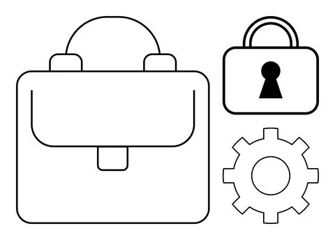 Business briefcase, security lock, and gear icon represent professional tools Stock Illustration