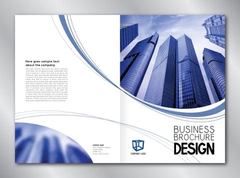 Business brochure template (A4 format) - modern office buildings/ skyscrapers. Ilustración de archivo