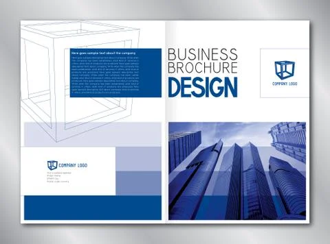Business brochure template (A4 format) - modern office buildings/ skyscrapers. Ilustración de archivo