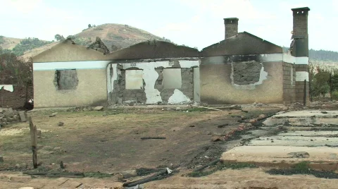 Business Building burned down in the Post Election violence of 2008 in Kenya Stock Footage 112026