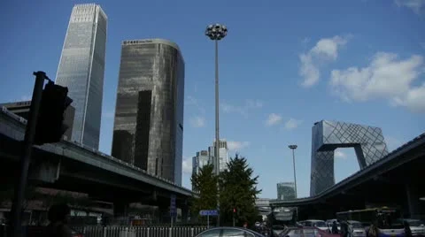 Business building district in Beijing China,busy traffic & crowded,timelapse. Stock Footage