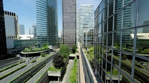Business building district. skyline skyscrapers. city urban scenery Stock Footage