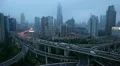 Business Buildings Shanghai Skyline Aerial Panorama View Modern Interchange Cars HD Footage