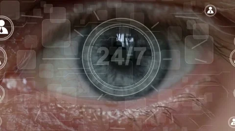 Business button 24 hours service network Information security interface eye Stock Footage