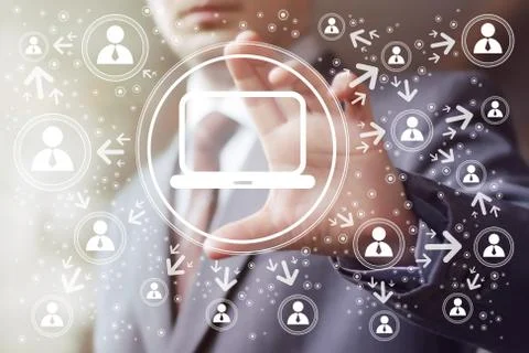 Business button media connection computer online Stock Illustration