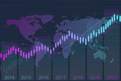 Business candle stick graph chart of stock market investment trading with world Illustrazione stock