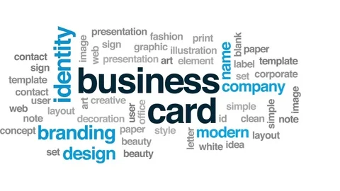 Business card animated word cloud, text design animation. Stock Footage