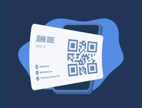 Business card concept with QR code for convenient digital networking. Modern and Stock Illustration