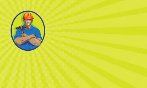 Business card Construction Worker Foreman Arms Crossed WPA Stock Illustration
