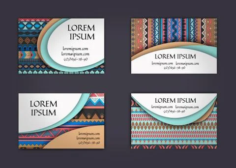 Business card or visiting card template with boho style pattern background. A Stock Illustration