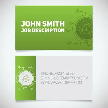 Business card print template with computer virus bug logo Illustrazione stock