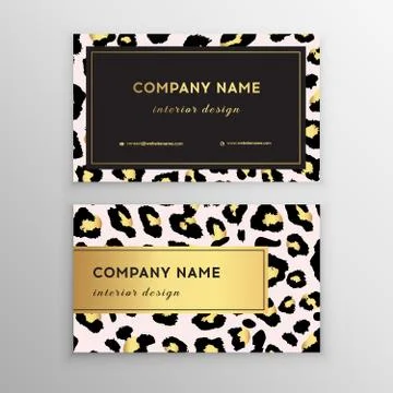 Business card trendy leopard pattern. Wild animals business card. 스톡 일러스트