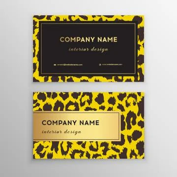 Business card trendy leopard pattern. Wild animals business card. Stock Illustration