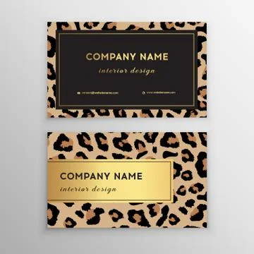 Business card trendy leopard pattern. Wild animals business card. 스톡 일러스트
