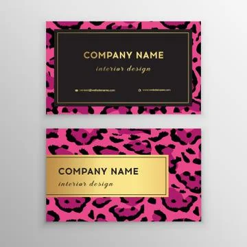 Business card trendy leopard pattern. Wild animals business card. Stock Illustration