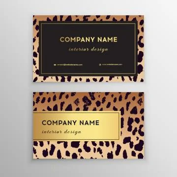 Business card trendy leopard pattern. Wild animals business card. Illustrazione stock