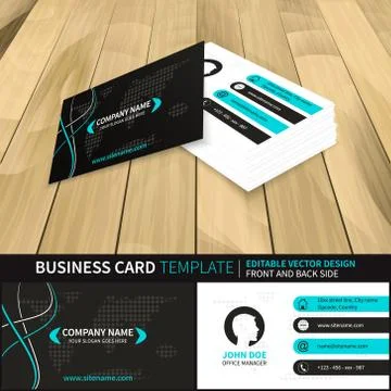 Business card vector template with world map and contact information. Illustrazione stock