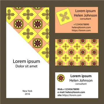 Business cards collection with geometric pattern in east style Stock Illustration