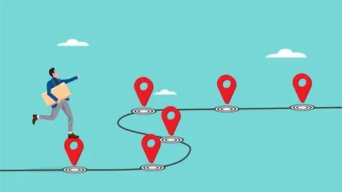 Business career process flat vector illustration with businessman jump acro.. Stock-Illustration