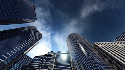Business center among high-rise buildings, smooth movement of the camera alon Stock Footage 201526053