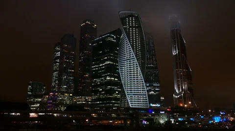 Business center Moscow - City night Видео