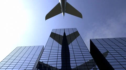 Business centre, skyscraper, airplane Видео 55752444