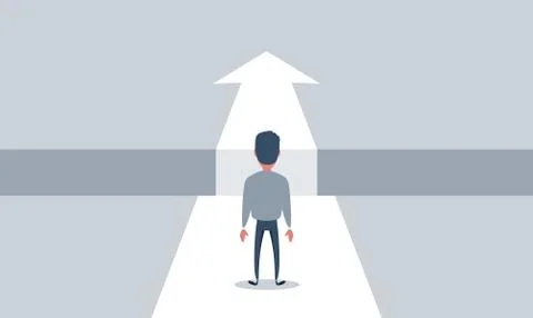 Business challenge and solution vector concept with businessman standing over Stock Illustration