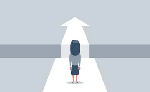 Business challenge and solution vector concept with businesswoman standing over Stock Illustration