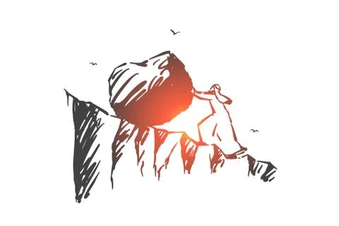 Business challenge, hard work concept sketch. Hand drawn isolated vector Stock Illustration