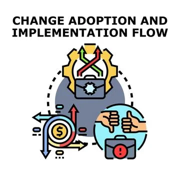 Business change adoption and implementation process flow Stock Illustration