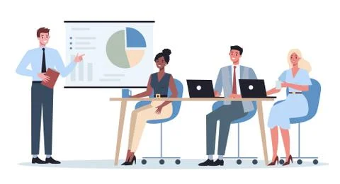 Business character making presentation in front of group of co-worker. Stock Illustration