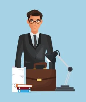 Business character with office elements Stockillustratie