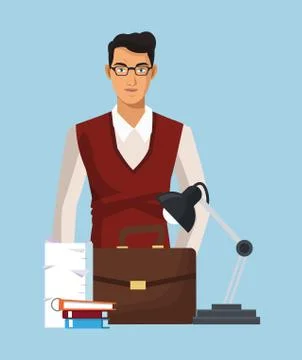 Business character with office elements Stock Illustration
