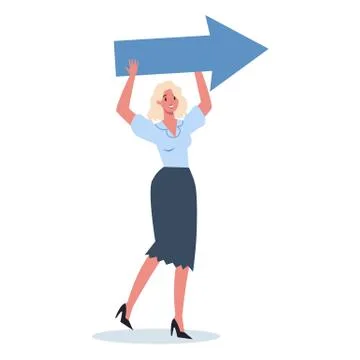 Business character pointing to something with big arrow. Female Stock Illustration