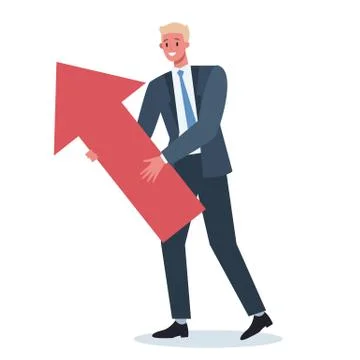 Business character pointing to something with big arrow. Male Stock Illustration