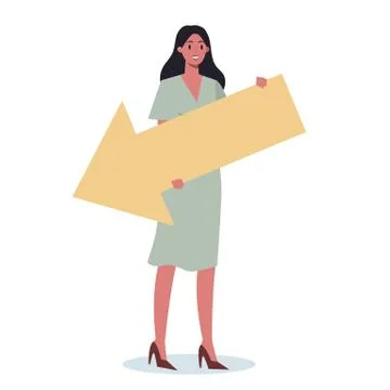 Business character pointing to something with big arrow. Female Stock Illustration