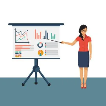 Business character in suit with pointer in hand presenting. Stock Illustration