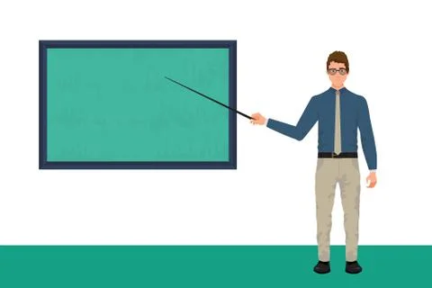 Business character in suit with pointer in hand presenting. Stock Illustration