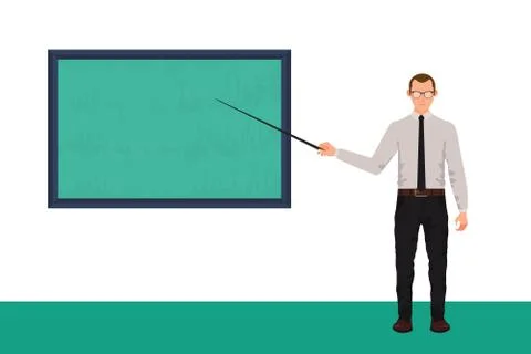 Business character in suit with pointer in hand presenting. Stock Illustration