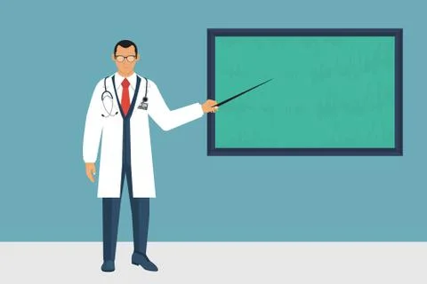 Business character in suit with pointer in hand presenting. Stock Illustration