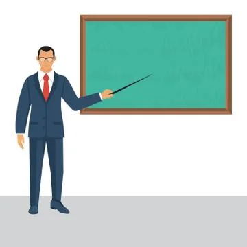 Business character in suit with pointer in hand presenting. Stock Illustration