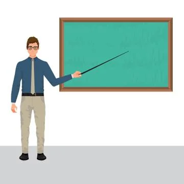 Business character in suit with pointer in hand presenting. Stock Illustration